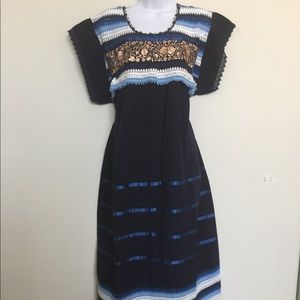 Machine embroidered blue-gold dress
